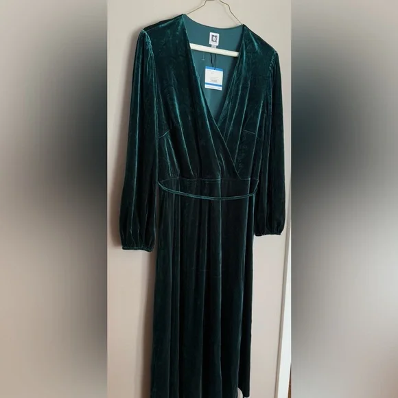 NWT ANNE KLEIN Holiday Green Velour Dress Size XL $139 - Picture 1 of 3